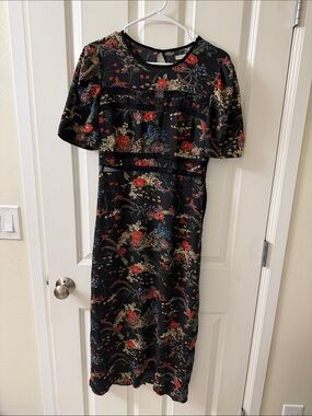 Urban Outfitters Black Floral Midi Dress with Multicolor Blooms